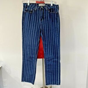 Indigo Rein denim jeans juniors 9 stripe raw hem cropped stretch high rise 29/27